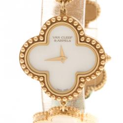 Van Cleef & Arpels Mother Of Pearl 18K Yellow Gold Vintage Alhambra Women's Bracelet Watch 26 mm
