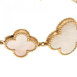 Van Cleef & Arpels Mother Of Pearl 18K Yellow Gold Vintage Alhambra Women's Bracelet Watch 26 mm