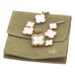 Van Cleef & Arpels Mother Of Pearl 18K Yellow Gold Vintage Alhambra Women's Bracelet Watch 26 mm