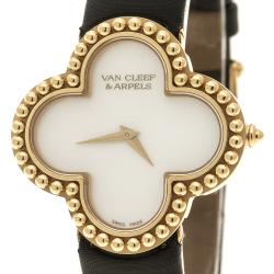 Van Cleef and Arpels Mother of Pearl 18K Yellow Gold Alhambra Vintage Women's Wristwatch 29 mm 