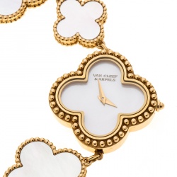 Pre Owned Van Cleef & Arpels Mother Of Pearl 18K Yellow Gold Vintage Alhambra Women's Bracelet Watch 26 mm