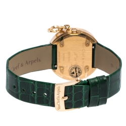 Van Cleef & Arpels Green Malachite 18K Rose Gold Diamond Charms VCARO8NR00 Women's Wristwatch 32 mm