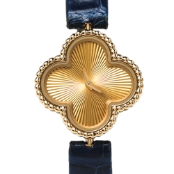 Van Cleef & Arpels 18K Yellow Gold Alligator Leather Alhambra VCARO8WT00 Women's Wristwatch 22.70 mm