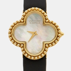 Van Cleef & Arpels Mother Of Pearl 18K Yellow Gold Satin Alhambra VCARD22000 Women's Wristwatch 26 mm