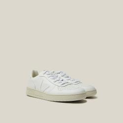 Pre Owned VEJA White V-10 Low-Top Leather Trainers Size FR 39