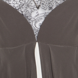 Pre Owned Vera Wang Grey and Cream Silk Lace Trimmed Sleeveless Evening Gown M