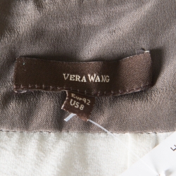 Pre Owned Vera Wang Grey and Cream Silk Lace Trimmed Sleeveless Evening Gown M