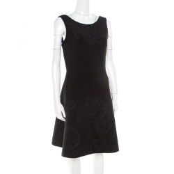 Vera Wang Black Floral Embossed Scuba Fit and Flare Sleeveless Dress M