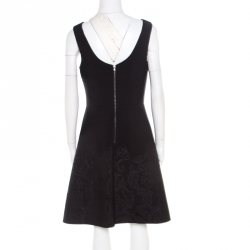 Vera Wang Black Floral Embossed Scuba Fit and Flare Sleeveless Dress M