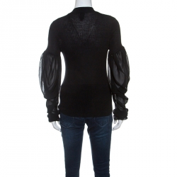 Vera Wang Black Silk Blend Rib Knit Top L