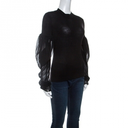Vera Wang Black Silk Blend Rib Knit Top L