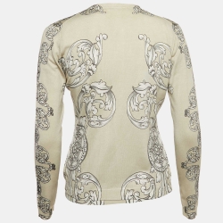 Versace Collection Grey Baroque Print Knit Top and Cardigan Set M