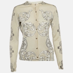 Versace Collection Grey Baroque Print Knit Top and Cardigan Set M