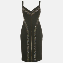 مملوكة مسبقًا Versace Collection Black Embellished Wool Short Dress XL