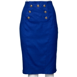 Versace Collection Blue Button Detail Knee Length Skirt L