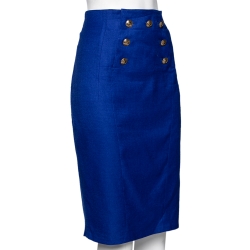 Versace Collection Blue Button Detail Knee Length Skirt L