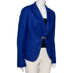 Versace Collection Blue Hook Front Blazer L