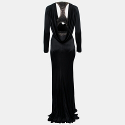 Versace Collection Black Jersey Stud Embellished Pleated Gown S 