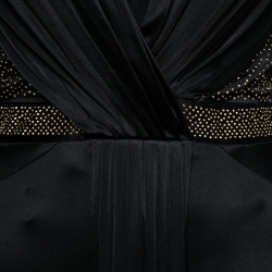 Versace Collection Black Jersey Stud Embellished Pleated Gown S 