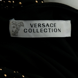 Versace Collection Black Jersey Stud Embellished Pleated Gown S 