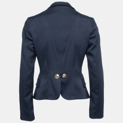 Versace Collection Navy Blue Crepe Medusa Button Detail Blazer S