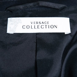 Versace Collection Navy Blue Crepe Medusa Button Detail Blazer S