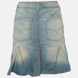Pre Owned Versace Jeans Couture Blue Denim Studded Detail Mini Skirt M