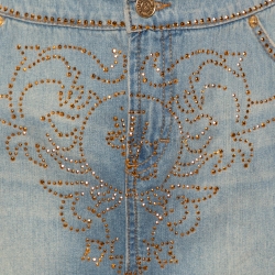 Pre Owned Versace Jeans Couture Blue Denim Studded Detail Mini Skirt M