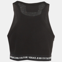Pre Owned Versace Jeans Couture Black Logo Trim Cotton Crop Top M