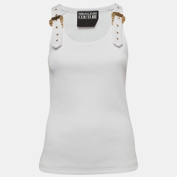 Pre Owned Versace Jeans Couture White Rib Knit Buckle Detail Tank Top M