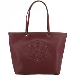 Pre Owned Versace Jeans Dark Red Faux Leather Shopper Tote