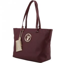 Versace Jeans Dark Red Faux Pebbled Leather Shopper Tote