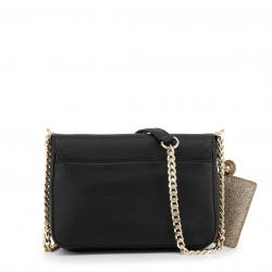 Pre Owned Versace Jeans Black Pebbled Leather Chain Flap Bag