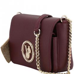 Pre Owned Versace Jeans Maroon Pebbled Leather Chain Flap Bag