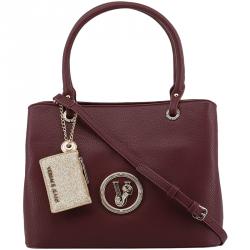 Pre Owned Versace Jeans Maroon Pebbled Leather Tote