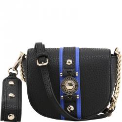 Versace Jeans Black Faux Pebbled Leather Chain Crossbody Bag
