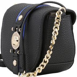 Versace Jeans Black Faux Pebbled Leather Chain Crossbody Bag