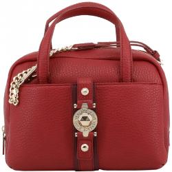 Versace Jeans Red Faux Pebbled Leather Satchel Bag