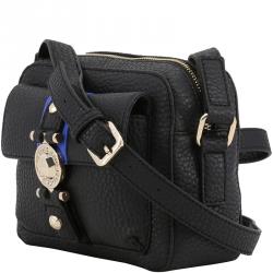 Versace Jeans Black Faux Pebbled Leather Crossbody Bag