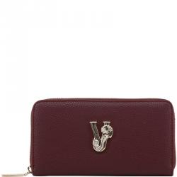 Pre Owned Versace Jeans Burgundy Leather Zip Around Wallet