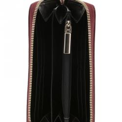 Pre Owned Versace Jeans Burgundy Leather Zip Around Wallet