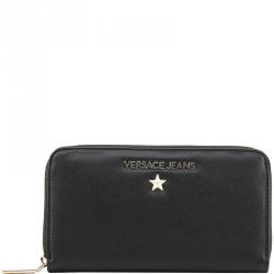 Versace Jeans Black Leather Zip Around Wallet