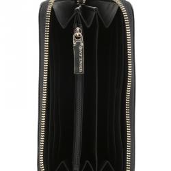 Versace Jeans Black Leather Zip Around Wallet