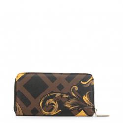 Pre Owned Versace Jeans Multicolor Printed Leather Zip Around Wallet