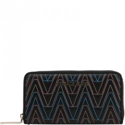Versace Jeans Black Faux Leather Zip Around Wallet