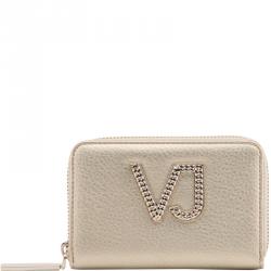 Versace Jeans Metallic Beige Leather Zip Around Coin Purse