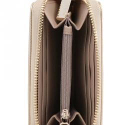 Versace Jeans Metallic Beige Leather Zip Around Coin Purse