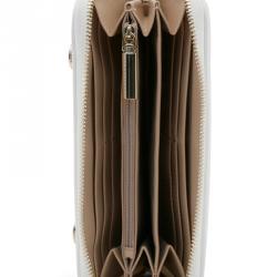 Pre Owned Versace Jeans White Faux Leather Zip Around Wallet