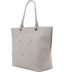 Pre Owned Versace Jeans Grey Faux Leather Logo Shopping Tote