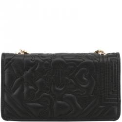 Pre Owned Versace Jeans Black Embossed Leather Chain Clutch Bag
